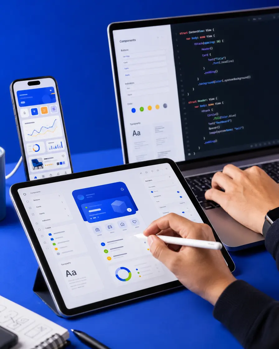 iOS product designers and developers collaborating on an application