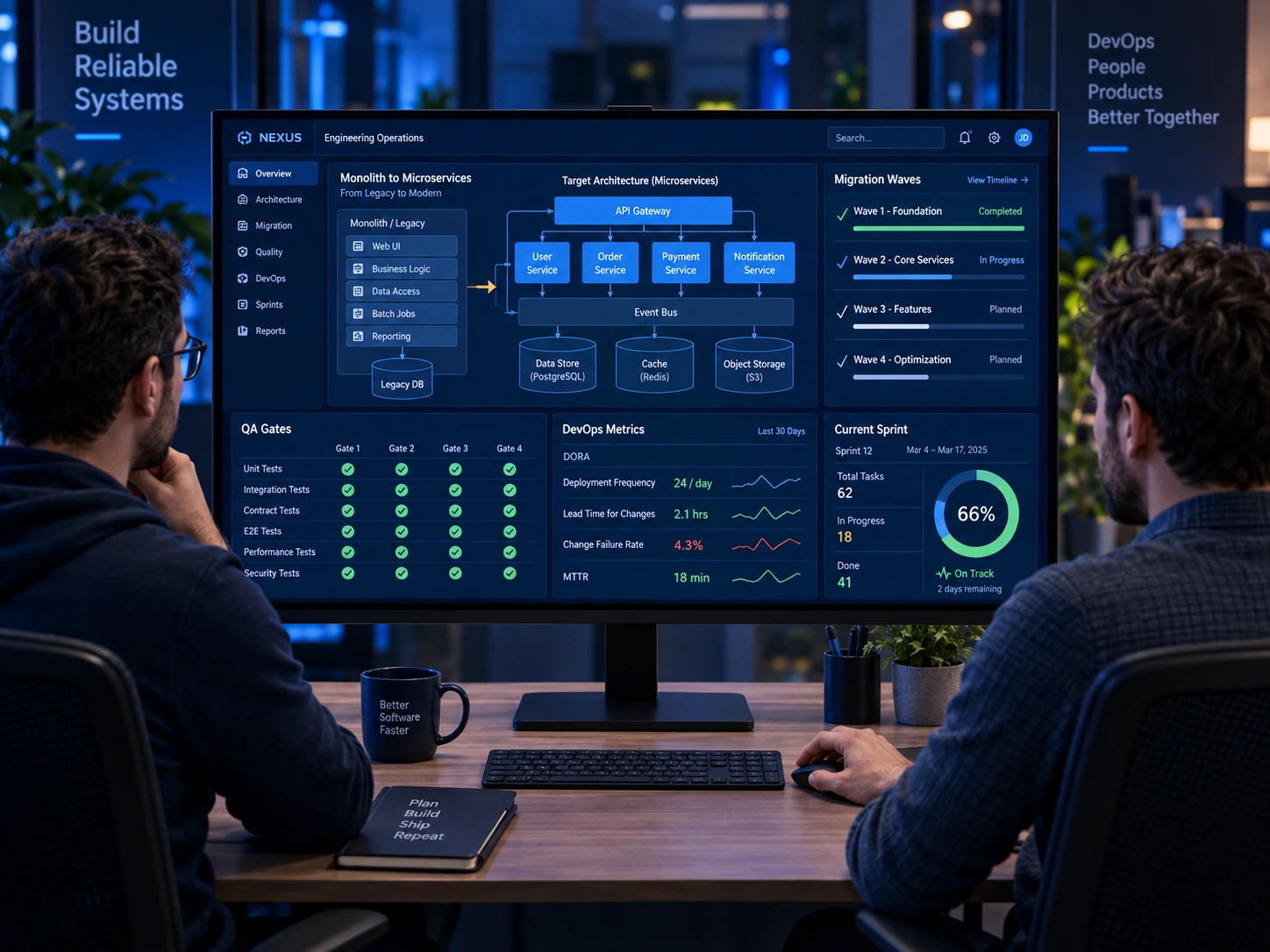 Dedicated SaaS engineering team working in a product war room