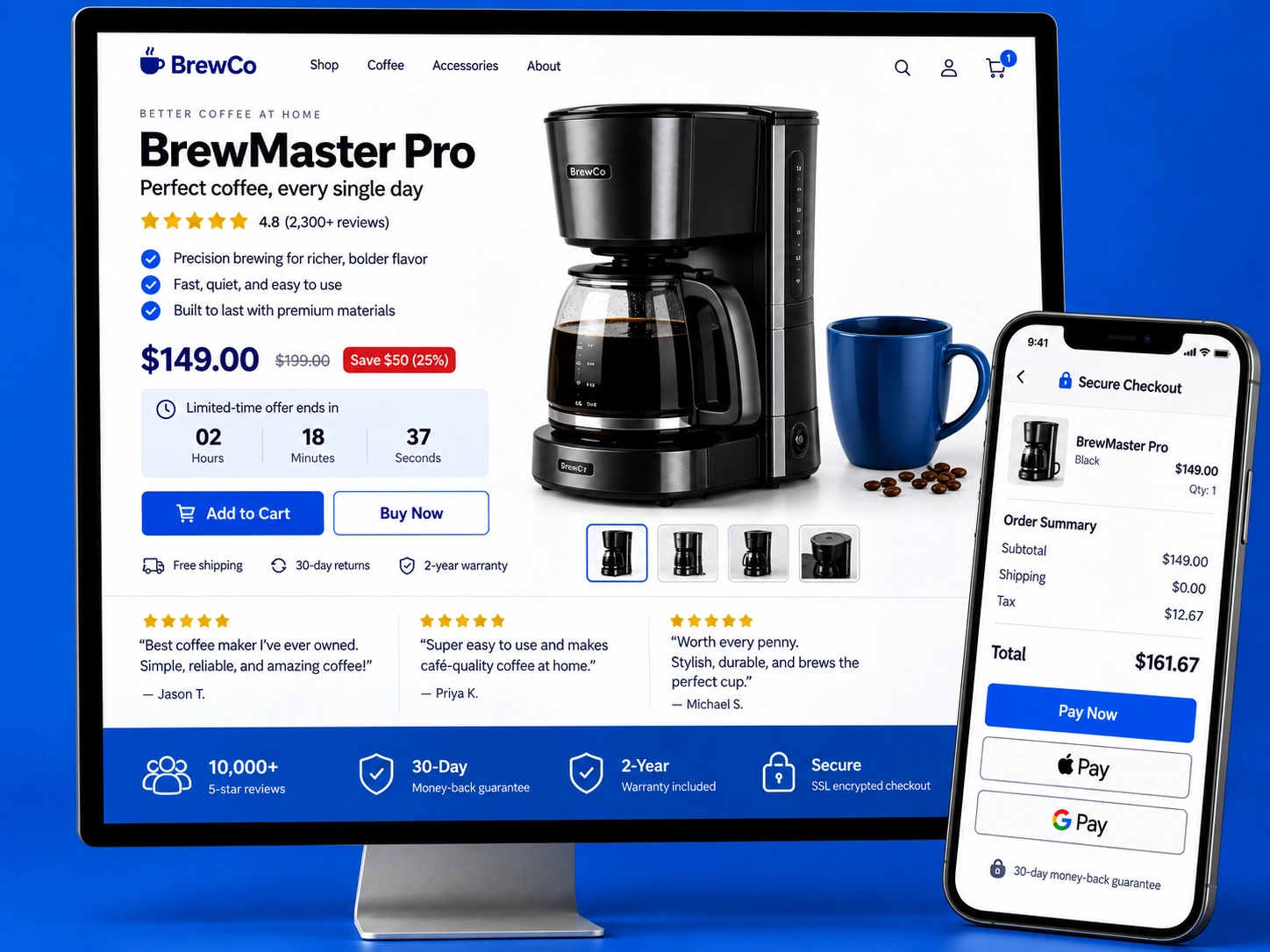 High-conversion product and checkout campaign experience