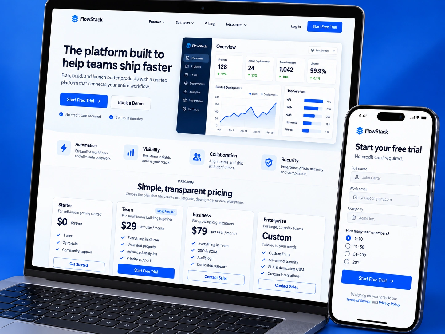Conversion-focused SaaS landing page experience