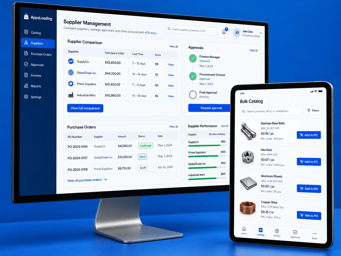 B2B procurement marketplace dashboard